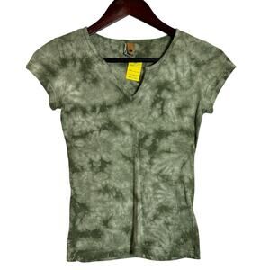 NWT New Vintage Deadstock Y2K Green Tie dye fitted V Neck Tee 100% Cotton